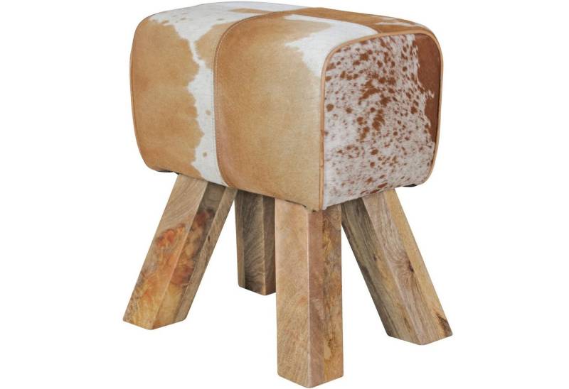 Wohnling Sitzhocker Design Turnbock Sitzhocker Ziegenfell Braun / Weiß 40 x 30 x 47 cm, (Turnhocker Hocker Fellhocker Springbock, Beistellhocker), Turnhocker Hocker Fellhocker Springbock, Beistellhocker von Wohnling