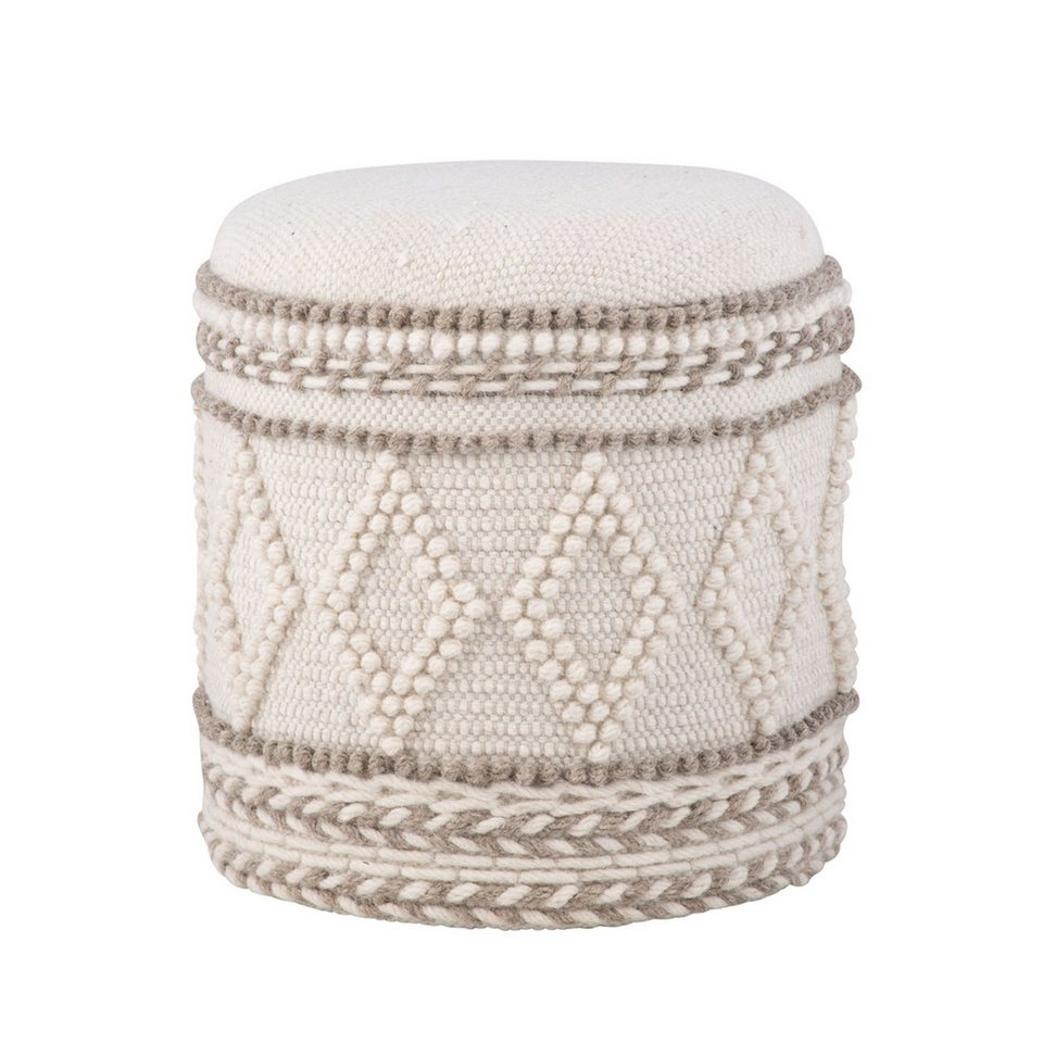 Wohnling Stauraumhocker WL7.419 (Wolle 40 cm, Hocker mit Stauraum Rund Boho Design), Dekohocker Creme Klein, Sitzhocker Gepolstert von Wohnling