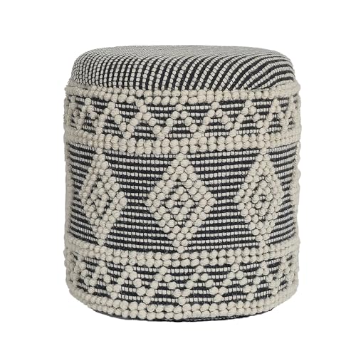 Wohnling Sitzhocker aus Wolle Ø 40 x 45 cm Grau-Creme Rund Boho Hocker mit Stauraum & abnehmbarem Deckel, Polsterhocker Modern für Wohnzimmer Schlafzimmer Flur von Wohnling