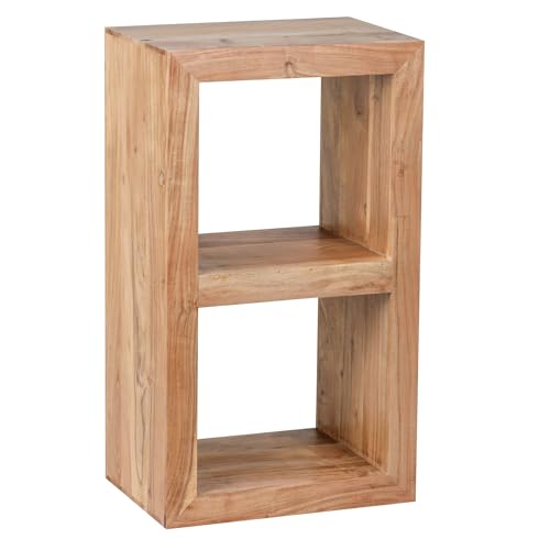 Wohnling Standregal Massivholz Akazie 88 cm hoch 2 Böden Design Holz-Regal Naturprodukt Beistelltisch Landhaus-Stil dunkel-braun Wohnzimmer-Möbel Unikat Echtholz Couchtisch viereckig Anstelltisch von Wohnling