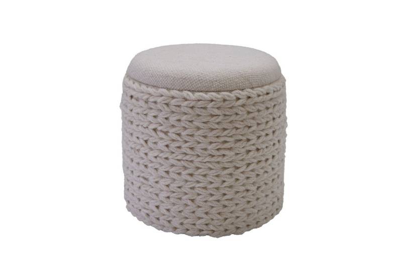 Wohnling Stauraumhocker WL7.424 (40 cm Hocker mit Stauraum Rund Boho Beistellhocker), Dekohocker Creme Wolle, Sitzhocker Gepolstert von Wohnling