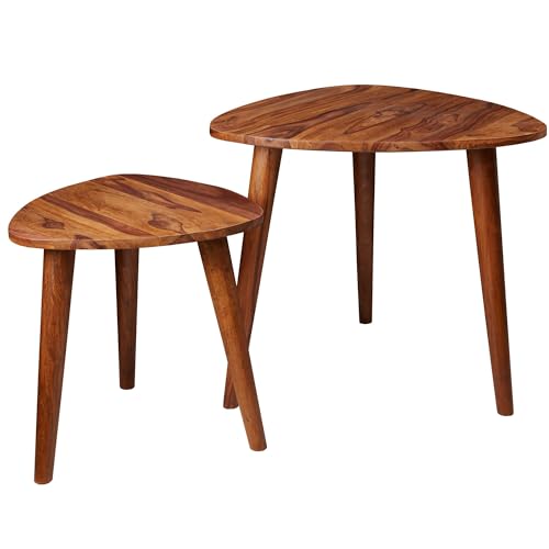 Wohnling Design Satztisch WL5.574 Sheesham Massivholz Beistelltisch 2er Set Klein, Couchtisch Set 2 Holz Tische, Massivholz Wohnzimmertisch, Schmaler Sofatisch Ablagetisch von Wohnling