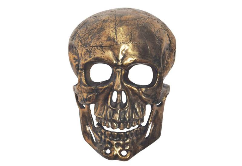 Wohnling Wanddekoobjekt Wanddeko Totenkopf 41 cm Aluminium Gold Schädel Deko Dekoration Skull (Skulptur Totenkopf, Metall Aluminium Gold 41 cm), Wandskulptur Modern Alu, Wanddekoration Skull von Wohnling