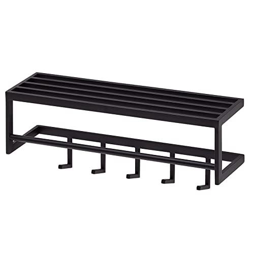 Wohnling Wandgarderobe Metall Schwarz 70x20x20 cm Flurgarderobe mit Ablage, Design Hakenleiste Wandpaneel Stahl, Garderobe Wand mit Hutablage, Garderobenleiste Flur von Wohnling