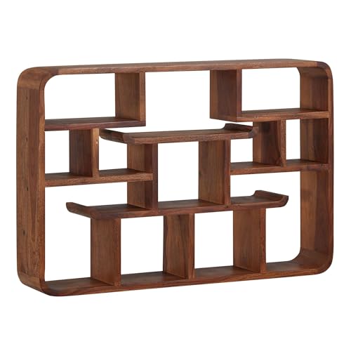 Wohnling Wandregal 80x55x15 cm Sheesham Massivholz Hängeregal Modern Schwebend, Großes Design Schweberegal, Regal Hängend Wohnzimmer, Bücherregal Wand von Wohnling