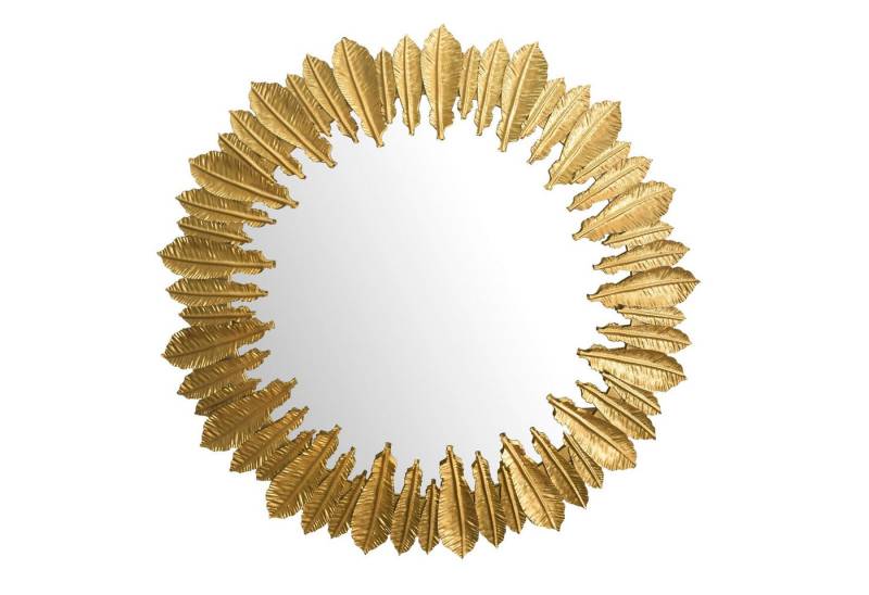 Wohnling Wandspiegel (Gold Metall 68 cm, Dekospiegel Wand Federn Rund), Hängespiegel Modern, Flurspiegel Garderobenspiegel von Wohnling