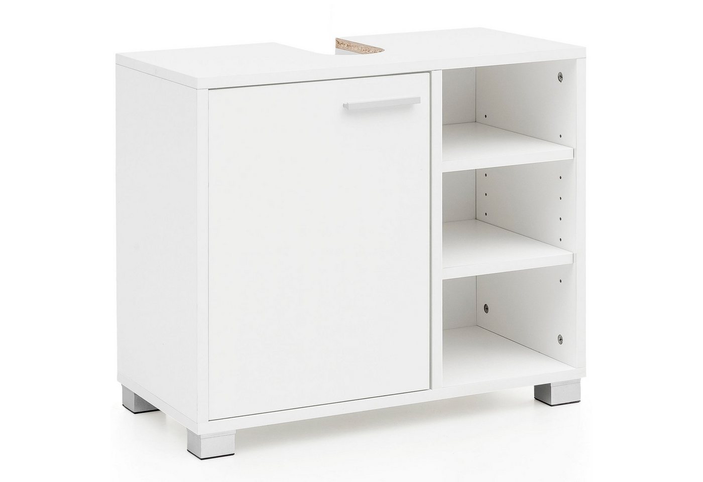 Wohnling Waschbeckenunterschrank WL5.341 (60x55x32cm Badschrank Weiß mit Tür, Unterschrank) Waschtischunterschrank mit Regal und Tür, Badmöbel von Wohnling