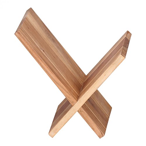 Wohnling Zeitungsständer Massivholz Akazie X-Form 31 cm Zeitschriften-Ständer Design Prospekt-Halter Landhaus-Stil Holz-Regal Buchständer Wohnzimmer-Regal Buch-Ablage Echtholz Ablagefach Unikat von Wohnling