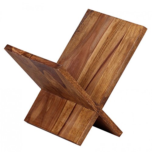 Wohnling Zeitungsständer Massivholz Sheesham X-Form 31 cm Zeitschriften-Ständer Design Prospekt-Halter Landhaus-Stil Holz-Regal Buchständer Wohnzimmer-Regal Buch-Ablage Echtholz Ablagefach Unikat von Wohnling
