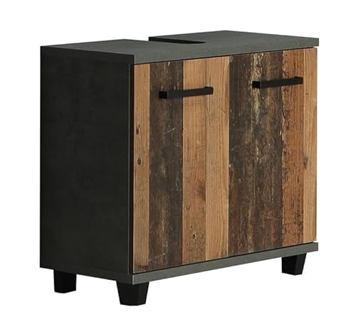 Wohnorama Waschbecken-Unterschrank 2-TRG VERIS Beton dunkelgrau/Old-Wood Vintage von Wohnorama