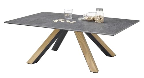Wohnorama Couchtisch mit Massivholzapplikation MIA von Stolkom Keramik anthrazit von Wohnorama