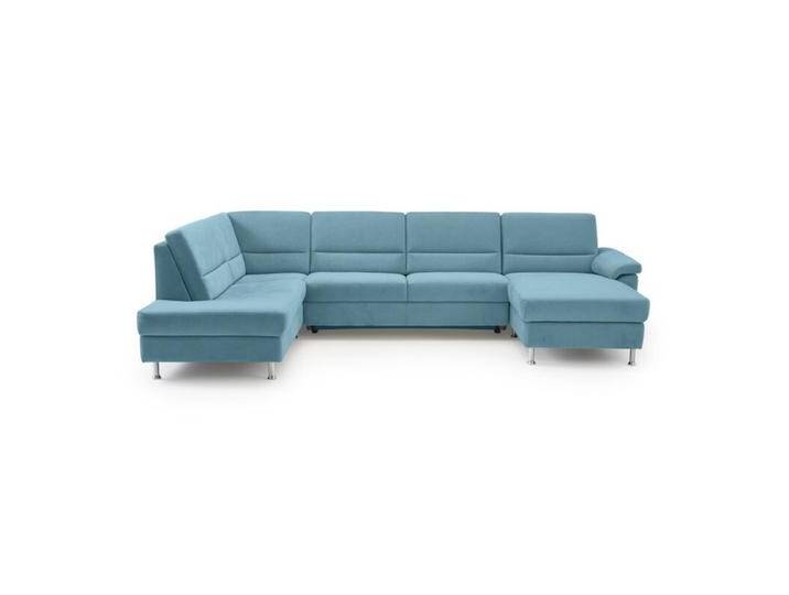 Calizza Interiors Onyx Wohnlandschaft optional mit Schlaffunktion und Bettkasten - Flachgewebe multicolor 1013 aqua , Schlaffunktion , rechts von Wohnparc