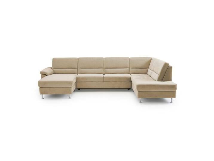 Calizza Interiors Onyx Wohnlandschaft optional mit Schlaffunktion und Bettkasten - Flachgewebe multicolor 1048 sand , Schlaffunktion , links von Wohnparc