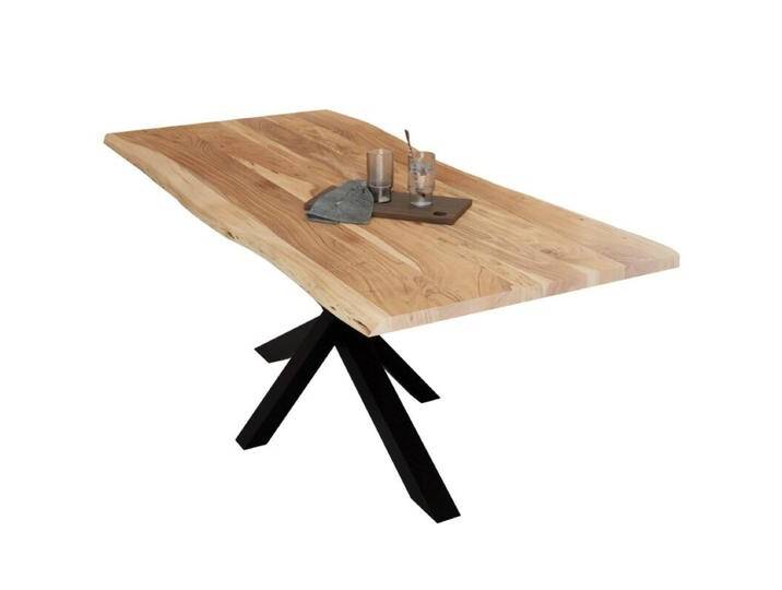 Liadomo Diala Baumkantentisch Akazie Massivholz mit 35mm Platte - Akazie massiv natur lackiert , Spider-Gestell Metall schwarz , 200 x 100, Esstisch, Esszimmer, verschiedene Metallgestelle und Größen, robust, langlebig, pflegeleicht, geeignet für große und kleine Essbereiche, Unikat, Industrial, Natur von Wohnparc