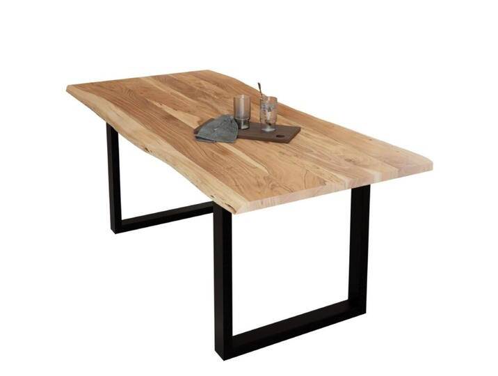 Liadomo Diala Baumkantentisch Akazie Massivholz mit 35mm Platte - Akazie massiv natur lackiert , U-Gestell Metall schwarz , 200 x 100, Esstisch, Esszimmer, verschiedene Metallgestelle und Größen, robust, langlebig, pflegeleicht, geeignet für große und kleine Essbereiche, Unikat, Industrial, Natur von Wohnparc