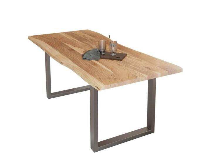 Liadomo Diala Baumkantentisch Akazie Massivholz mit 35mm Platte - Akazie massiv natur lackiert , U-Gestell Metall silber , 200 x 100, Esstisch, Esszimmer, verschiedene Metallgestelle und Größen, robust, langlebig, pflegeleicht, geeignet für große und kleine Essbereiche, Unikat, Industrial, Natur von Wohnparc