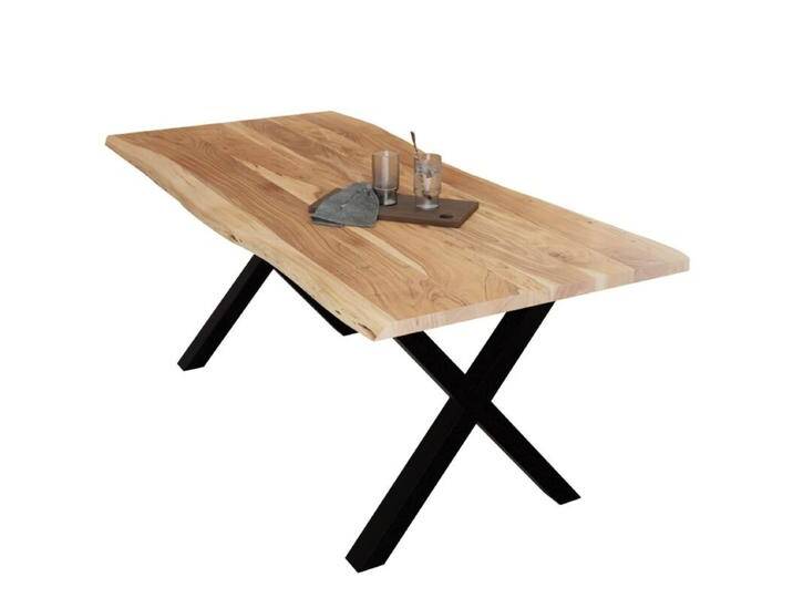 Liadomo Diala Baumkantentisch Akazie Massivholz mit 35mm Platte - Akazie massiv natur lackiert , X-Gestell Metall schwarz , 200 x 100, Esstisch, Esszimmer, verschiedene Metallgestelle und Größen, robust, langlebig, pflegeleicht, geeignet für große und kleine Essbereiche, Unikat, Industrial, Natur von Wohnparc