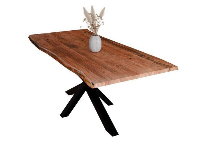 Liadomo Diala Baumkantentisch Akazie Massivholz mit 35mm Platte - Akazie massiv nuss lackiert , Spider-Gestell Metall schwarz , 240 x 100, Esstisch, Esszimmer, verschiedene Metallgestelle und Größen, robust, langlebig, pflegeleicht, geeignet für große und kleine Essbereiche, Unikat, Industrial, Natur von Wohnparc
