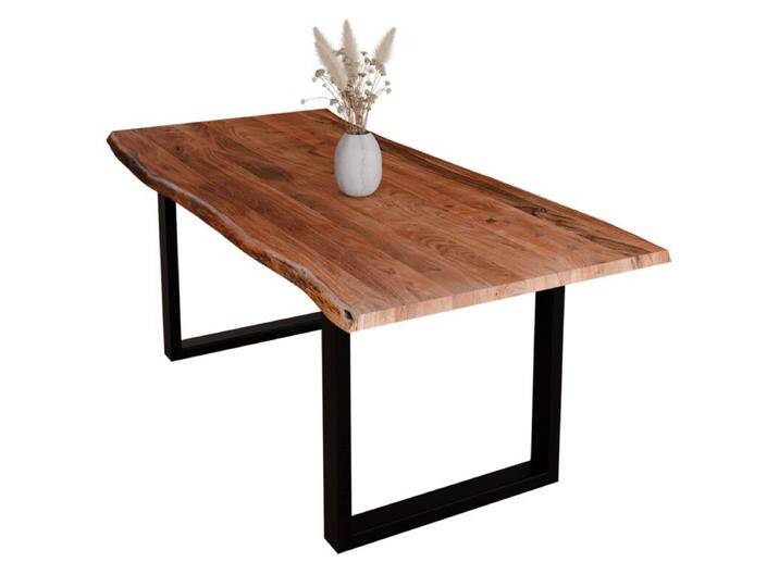 Liadomo Diala Baumkantentisch Akazie Massivholz mit 35mm Platte - Akazie massiv nuss lackiert , U-Gestell Metall schwarz , 240 x 100, Esstisch, Esszimmer, verschiedene Metallgestelle und Größen, robust, langlebig, pflegeleicht, geeignet für große und kleine Essbereiche, Unikat, Industrial, Natur von Wohnparc