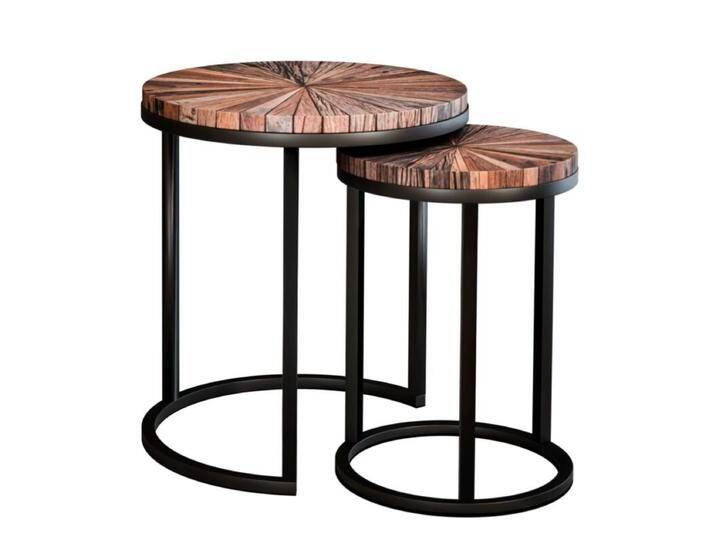 Liadomo Girona Beistelltisch 2er Set mit Platte aus Sleeper Wood, Industrial, Modern, Natur von Wohnparc