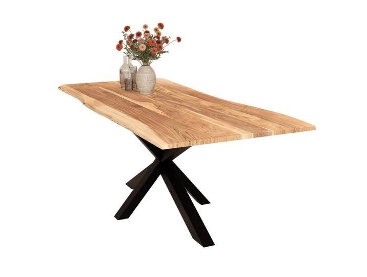 Liadomo Isa Baumkantentisch Akazie Massivholz mit 26 mm Platte - Spider-Gestell Metall schwarz , Akazie massiv natur lackiert , 180 x 90, Esstisch, Esszimmer, verschiedene Metallgestelle und Größen, robust, langlebig, pflegeleicht, geeignet für große und kleine Essbereiche, Unikat, Industrial, Natur von Wohnparc