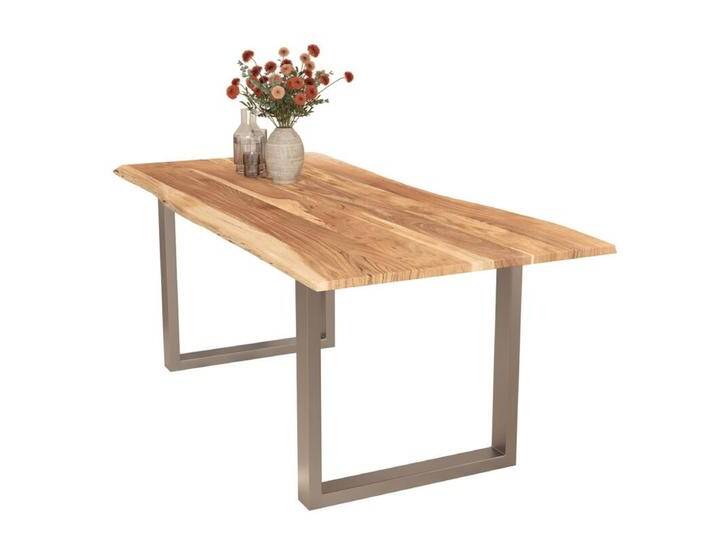 Liadomo Isa Baumkantentisch Akazie Massivholz mit 26 mm Platte - U-Gestell Metall silber , Akazie massiv natur lackiert , 200 x 100, Esstisch, Esszimmer, verschiedene Metallgestelle und Größen, robust, langlebig, pflegeleicht, geeignet für große und kleine Essbereiche, Unikat, Industrial, Natur von Wohnparc