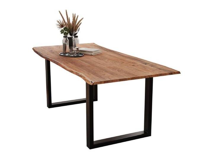 Liadomo Isa Baumkantentisch Akazie Massivholz mit 26 mm Platte - U-Gestell Metall schwarz , Akazie massiv nuss lackiert , 240 x 100, Esstisch, Esszimmer, verschiedene Metallgestelle und Größen, robust, langlebig, pflegeleicht, geeignet für große und kleine Essbereiche, Unikat, Industrial, Natur von Wohnparc