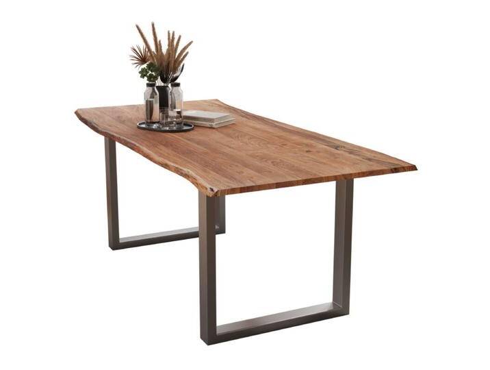 Liadomo Isa Baumkantentisch Akazie Massivholz mit 26 mm Platte - U-Gestell Metall silber , Akazie massiv nuss lackiert , 140 x 80, Esstisch, Esszimmer, verschiedene Metallgestelle und Größen, robust, langlebig, pflegeleicht, geeignet für große und kleine Essbereiche, Unikat, Industrial, Natur von Wohnparc