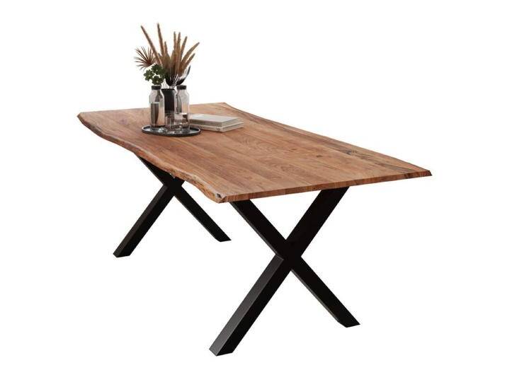 Liadomo Isa Baumkantentisch Akazie Massivholz mit 26 mm Platte - X-Gestell Metall schwarz , Akazie massiv nuss lackiert , 90 x 90, Esstisch, Esszimmer, verschiedene Metallgestelle und Größen, robust, langlebig, pflegeleicht, geeignet für große und kleine Essbereiche, Unikat, Industrial, Natur von Wohnparc