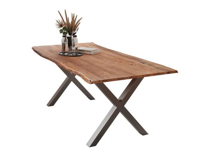 Liadomo Isa Baumkantentisch Akazie Massivholz mit 26 mm Platte - X-Gestell Metall silber , Akazie massiv nuss lackiert , 240 x 100, Esstisch, Esszimmer, verschiedene Metallgestelle und Größen, robust, langlebig, pflegeleicht, geeignet für große und kleine Essbereiche, Unikat, Industrial, Natur von Wohnparc