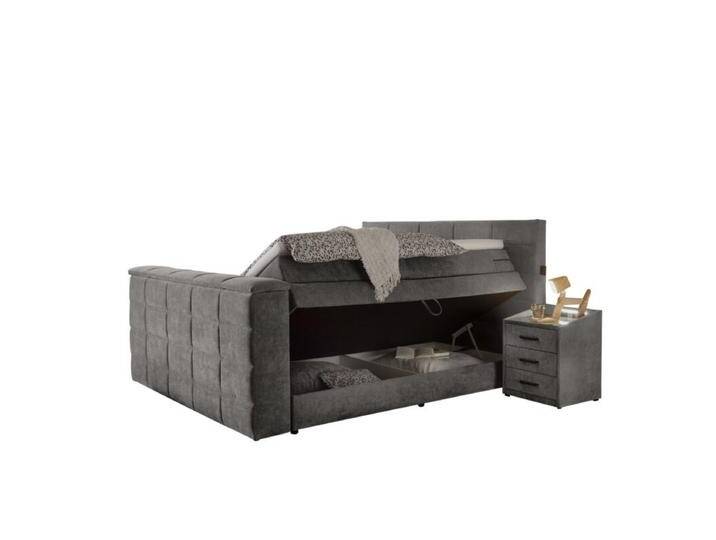Trendstore Benni Boxspringbett mit Motor, TV-Halterung und Bettkasten - Microvelours Uran 09 stone , 180 x 200 , Bettkasten und TV-Halterung von Wohnparc