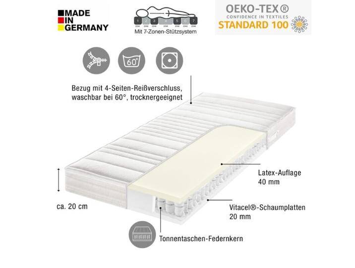 Trendstore, Fiann Top 1 7-Zonen-Latex-Tonnentaschenfederkern-Matratze - H3 , 80 x 200 von Wohnparc