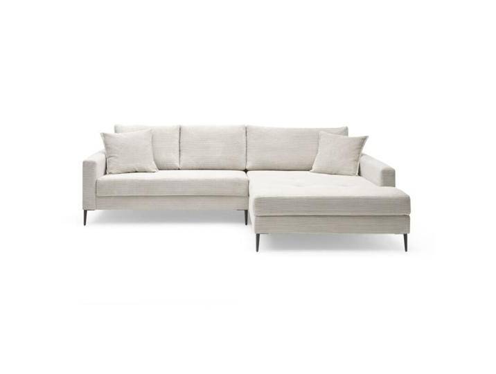 Trendstore Hilary Ecksofa in Cord - Cord Zoom cream , rechts, Wohnzimmer, Ottomane links oder rechts, inkl. Rücken- und Zierkissen, Metallfüße, pflegeleicht, formstabil, trendiger Cordbezug in acht Farben, Modern von Wohnparc