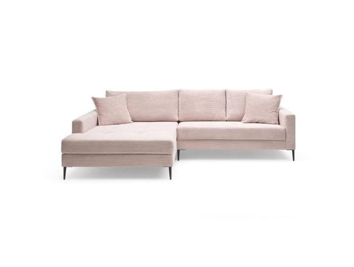 Trendstore Hilary Ecksofa in Cord - Cord Zoom flamingo , links, Wohnzimmer, Ottomane links oder rechts, inkl. Rücken- und Zierkissen, Metallfüße, pflegeleicht, formstabil, trendiger Cordbezug in acht Farben, Modern von Wohnparc