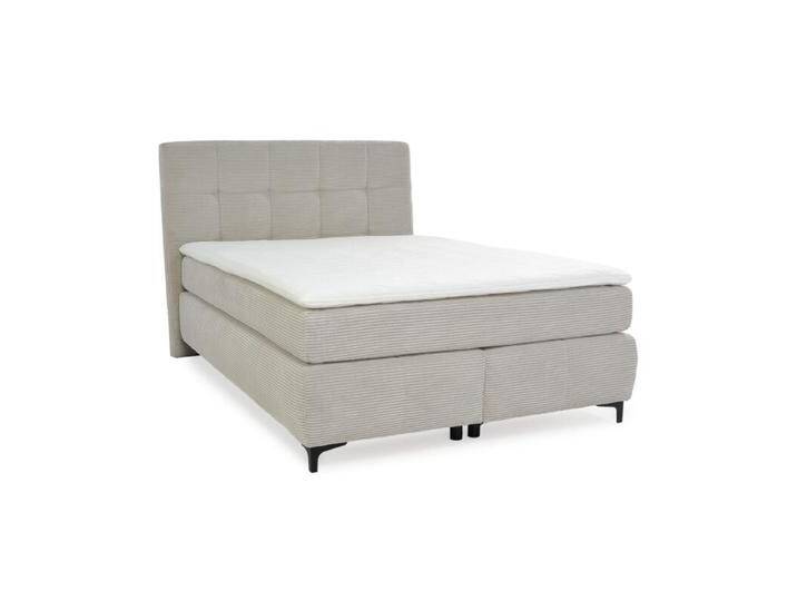 Trendstore Jale Boxspringbett in Cord in verschiedenen Größen - Cord 426/17 light greige , 140 x 200, Doppelbett, Kopfteil mit Steppung, mit Matratzen und Topper, bequeme Polsterung, trendiger Cordbezug, 140 x 200 cm oder 180 x 200 cm, Modern, Zeitlos von Wohnparc
