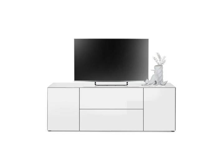 Trendstore Makoa Lowboard mit Korpus und Front aus Glas glänzend - Glas weiß glanz, 2 Türen, 1 Schub und 1 Klappe, montierbar in 3 Varianten, grifflos, push-to-open Funktion, inkl. Softclose, Modern, Soft-Close-Funktion von Wohnparc