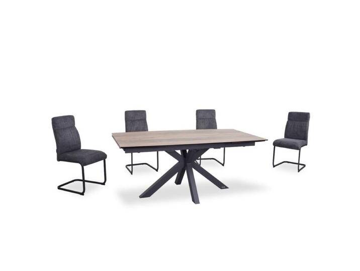 Trendstore Melania & Maida Essgruppe 5-tlg. mit Auszugstisch und 4 Stühlen - Textilgewebe Brego 016 anthrazit, Modern, Ausziehfunktion von Wohnparc