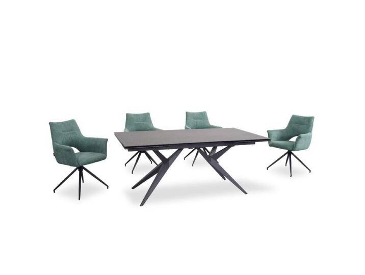 Trendstore Michela & Maleen Essgruppe 5-tlg. mit 4 Armlehnstühlen - Textilgewebe Belfast 075 grün von Wohnparc