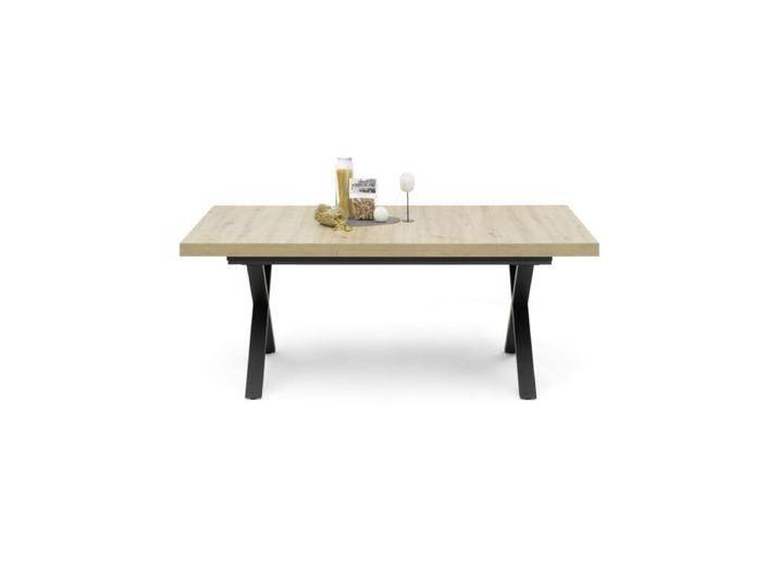 Trendstore Mirell Ausziehtisch mit Tischplatte in 3 Varianten und X-Gestell Metall schwarz - Asteiche Nachbildung, Tisch verlängerbar auf 250 cm, Mittelplatte mit Liftfunktion, Platte in Asteiche, Plankeneiche oder Viking Eiche Nachbildung, Industrial, Modern von Wohnparc