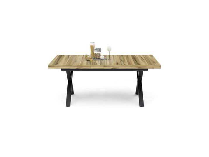 Trendstore Mirell Ausziehtisch mit Tischplatte in 3 Varianten und X-Gestell Metall schwarz - Plankeneiche Nachbildung, Tisch verlängerbar auf 250 cm, Mittelplatte mit Liftfunktion, Platte in Asteiche, Plankeneiche oder Viking Eiche Nachbildung, Industrial, Modern von Wohnparc