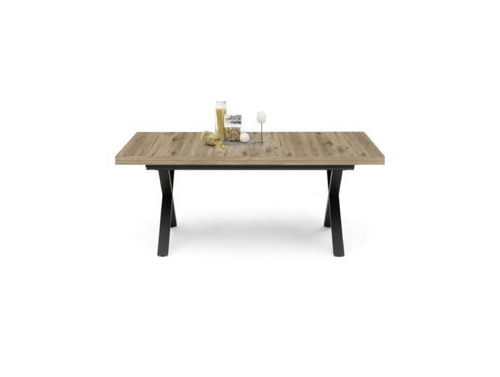 Trendstore Mirell Ausziehtisch mit Tischplatte in 3 Varianten und X-Gestell Metall schwarz - Viking Eiche Nachbildung, Tisch verlängerbar auf 250 cm, Mittelplatte mit Liftfunktion, Platte in Asteiche, Plankeneiche oder Viking Eiche Nachbildung, Industrial, Modern von Wohnparc