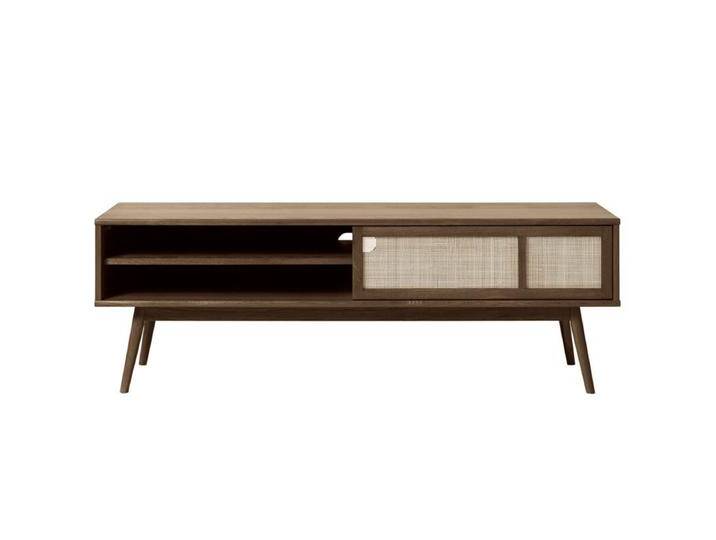 Trendstore Uppsala Lowboard mit Rattangeflecht - Eiche Furnier smoked, Natur, Skandinavisch, Vintage von Wohnparc