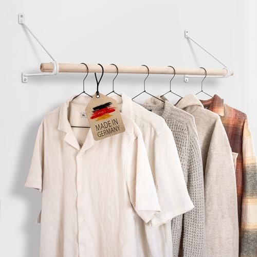 Wohnreich® Kleiderstange Wandmontage [Verschiedene Längen & Farben] Länge 110cm Weiß | Wand-Garderobe Holz & Metall | Kleiderständer & Garderobenleiste | Flur Möbel im Industrial Stil | Deutsche Buche von Wohnreich