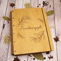 Personalisierbarer Rezeptordner Din A5 Aus Holz/Rezeptbuch Ordner Olivenzweigmotiv von Woidglow
