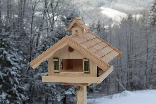 Vogelhaus mit Lärchenholzdach (V87+Ständer) Holzschindeln Vogelhäuser Vogelfutterhaus Vogelhäuschen von Woidwerk Manufaktur