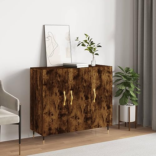 Woiinea Küchenschränke 90 x 34 x 80 cm Eiche Rauchholz mehrschichtige glatte Oberfläche moderner Möbelschrank für Esszimmer, robuste und stabile Platte, Buffet zum Ausstellen von Topfpflanzen von Woiinea