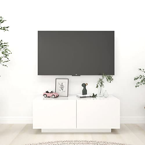 Woiinea Moderner TV-Schrank, TV-Ständer, TV-Tisch, für Multimedia-Geräte für Wohnzimmer, Schlafzimmer, Esszimmer, weiß glänzend, 100 x 35 x 40 cm von Woiinea