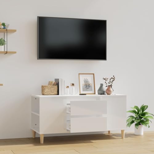 Woiinea Moderner TV-Schrank, TV-Ständer, TV-Tisch, für Multimedia-Geräte für Wohnzimmer, Schlafzimmer, Esszimmer, weiß glänzend, 102 x 44,5 x 50 cm von Woiinea