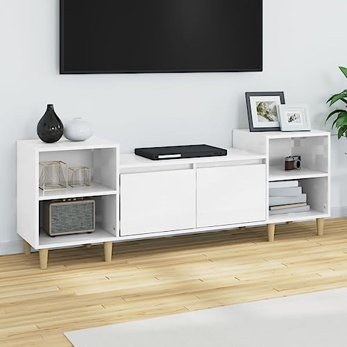 Woiinea Moderner TV-Schrank, TV-Ständer, TV-Tisch, für Multimedia-Geräte für Wohnzimmer, Schlafzimmer, Esszimmer, weiß glänzend, 160 x 35 x 55 cm von Woiinea