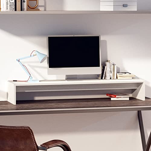 Woiinea Monitorständer Praktisches und dekoratives Accessoire Modernes Möbelstück aus Holz zum Anheben des Monitors für Wohnzimmer Schlafzimmer Elegantes Design Weiß 100 x 27 x 15 cm von Woiinea